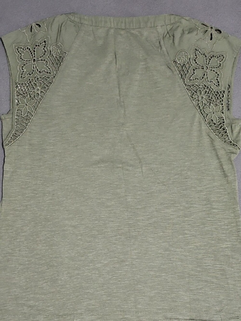 Talbots Olive Lace-Shoulder Split-Neck Tank - Picture 3 of 3